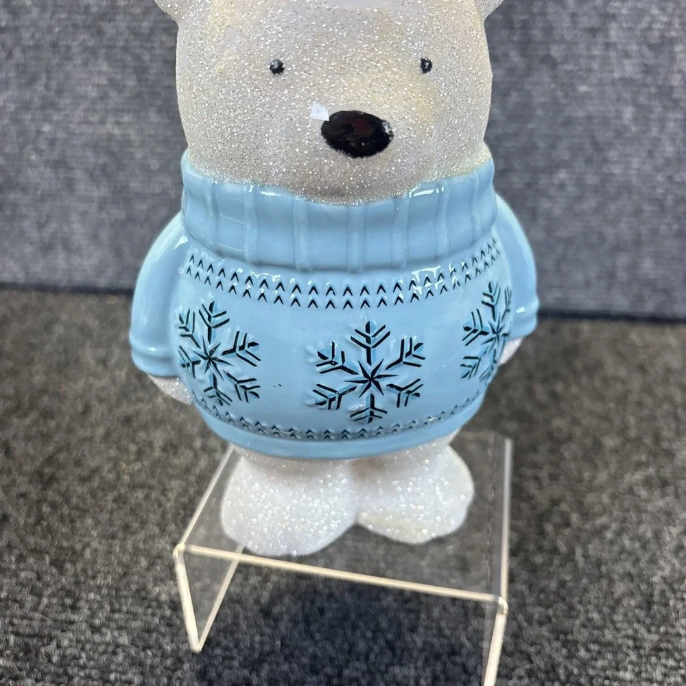 Bath & Body Works~Polar Bear Soap Dispenser~Blue Sweater/Ceramic/Glitter